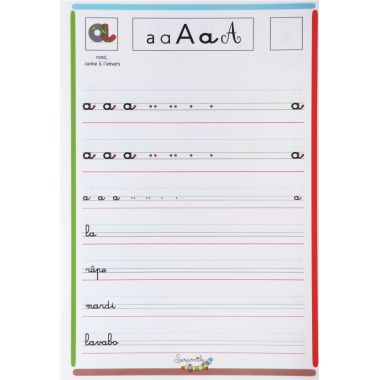 Cahier d'écriture DYS format A4, 32 pages, lettres minuscules cursives