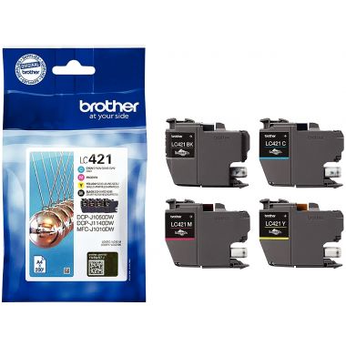 Brother BOULE cartouche jet d'encre noire, cyan, magenta et jaune authentique (LC421VALBP)