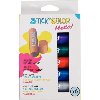 Boite de 6 sticks de gouache métal