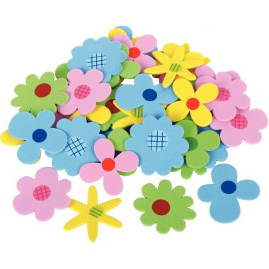 Sachet de 40 fleurs en mousse adhésive couleurs assorties