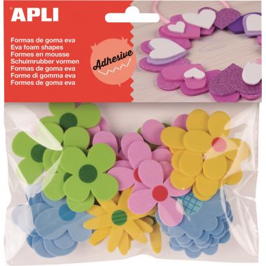 Sachet de 40 fleurs en mousse adhésive couleurs assorties
