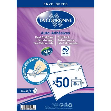 Paquet de 50 enveloppes blanches 114x162mm 80g bande siliconée