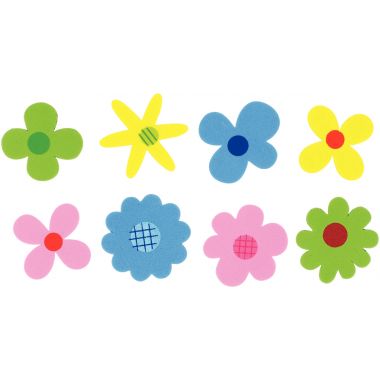 Sachet de 40 fleurs en mousse adhésive couleurs assorties