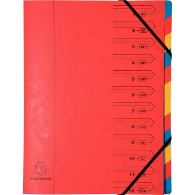 Trieur dos agrafé avec élastiques 12 compartiments, coloris assortis