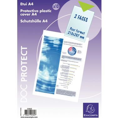 Sachet de 10 étuis en PVC lisse 20/100ème pour format A4