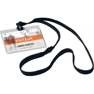 Paquet de 10 kits pochette badge + lacet textile noir