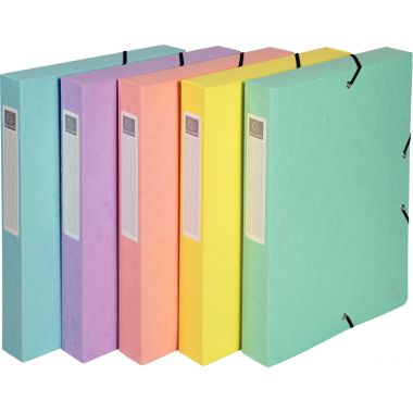 Lot de 8 boites de classement en carte lustrée AQUAREL dos 4 cm, coloris assortis