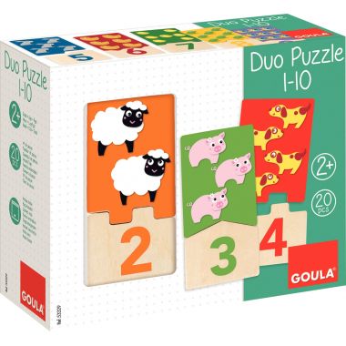 Boite de 10 puzzles duo en bois, de 1 à 10