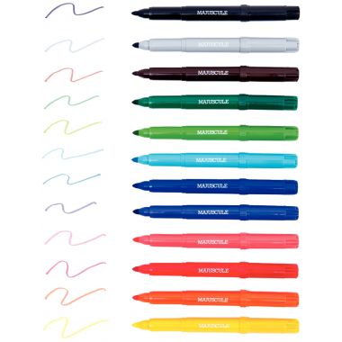 Pochette de 12 feutres Majuscule pointe large assortis