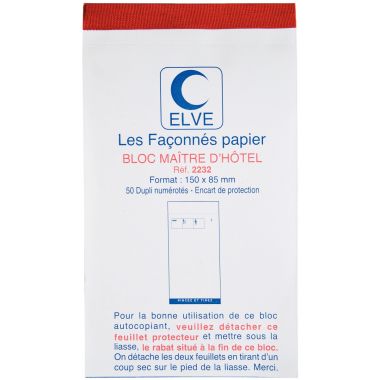 Lot de 10 blocs maître d'hôtel format 15 x 8,5 cm dupli