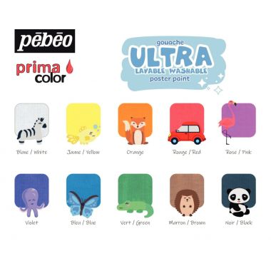 Lot de 10 Flacons 150 ml de gouache liquide ultra lavable Primacolor