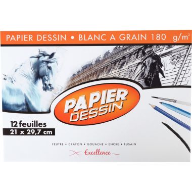 Pochette de 12 feuilles à dessin 180g 21x29,7cm EXCELLENCE