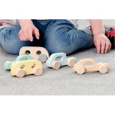 Lot de 6 voiturettes en bois pastel
