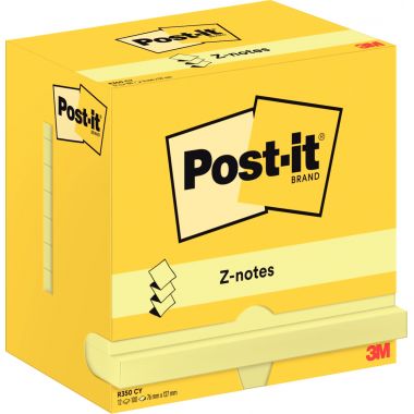 Lot de 12 bloc de 100 feuilles z-notes repositionnable 76 x 127 mm coloris jaune