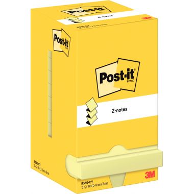 Lot de 12 blocs de 100 feuilles z-notes repositionnable 76 x 76 mm coloris jaune