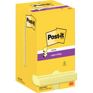 Lot de 12 blocs de 90 feuilles Z-Notes Super Sticky post-it, 76 x 76 mm, couleur : jaune