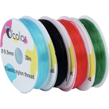 Lot 4 bobines 20 m fil nylon élastique coloris assortis