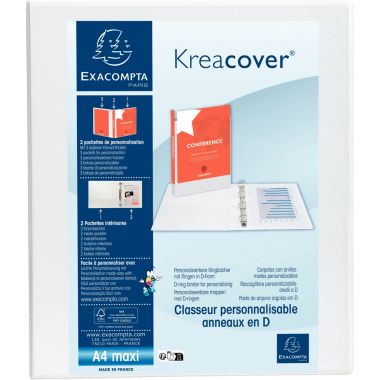 Classeur personnalisable KREACOVER format A4+, 4 anneaux diamètre 15 mm, blanc