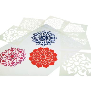 Lot de 6 pochoirs en plastique Mandala