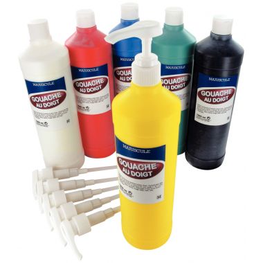 Lot de 6 Flacons 1L de gouache aux doigts + 6 pompes