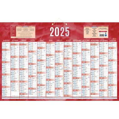Calendrier annuel 13 mois 43x65cm rouge