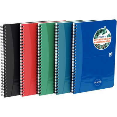 Cahier à reliure intégrale 180 pages OCEANIS format A5, quadrillé 5x5, couverture polypropylène coloris assortis