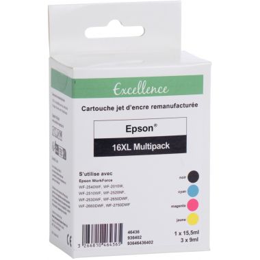 Excellence pack de 4 cartouches jet d'encre noire, cyan, magenta et jaune compatible Epson STYLO PLUME / 16XL (T163640)