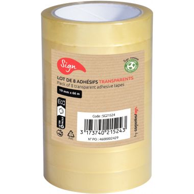 Tour de 8 rouleaux adhésifs transparent 19x66m