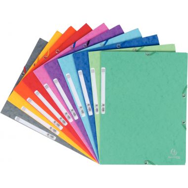 Exacompta - Lot de 10 chemises 3 rabats à élastiques, carte lustrée 400g, coloris assortis - 55510E