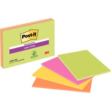 Post-it® - 4 blocs de Notes Super Sticky grand format, 101 x 152 mm, 45 feuilles par bloc Couleurs assorties