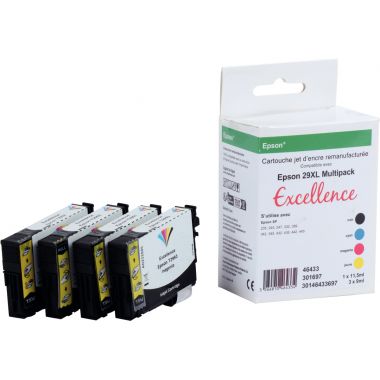 Excellence pack de 4 cartouches jet d'encre noire, cyan, magenta et jaune compatible Epson FRAISE / 29XL (T299640)