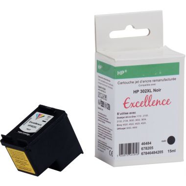 Excellence cartouche jet d'encre noire haute capacité compatible HP 302XL (F6U68AE)