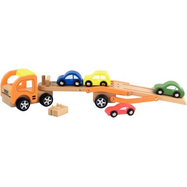 Camion porte-voitures avec 4 véhicules en bois
