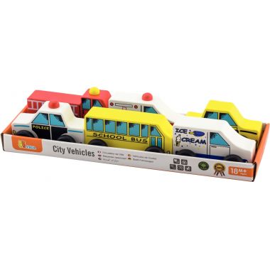 Lot de 6 véhicules urbains en bois