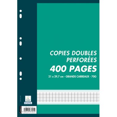 Sachet de 100 copies doubles perforées, format A4, seyès, papier 70g, blanc
