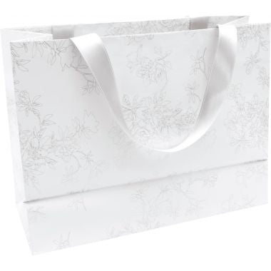 Paquet de 5 sacs cadeaux 32x13x24.5cm blancs motif fleurs