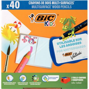Bic - Classpack de 40 crayons multi surface assortis + 2 tailles-crayons - 519017