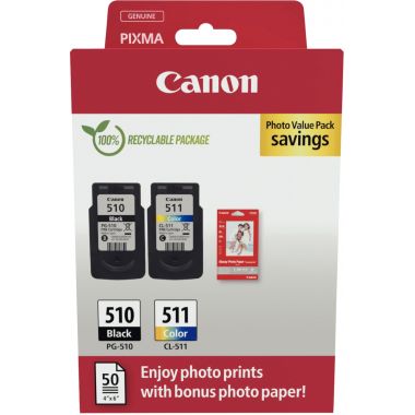 Canon 510 / 511 pack de 2 cartouches jet d'encre noire & couleurs authentique (PG510BK / CL511CMJ)
