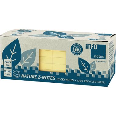 Paquet de 12 bloc de 100 feuilles Z-Note recyclées 75 x 75 mm coloris jaune