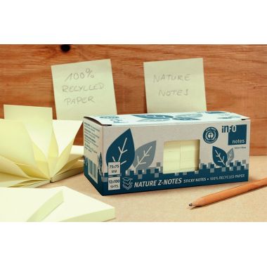 Paquet de 12 bloc de 100 feuilles Z-Note recyclées 75 x 75 mm coloris jaune