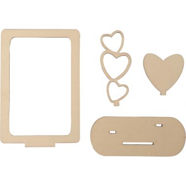 Cadre photo en bois, coeurs