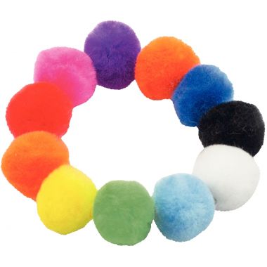 Sachet de 150 pompons a trou diamètre 20mm, 11 coloris assortis
