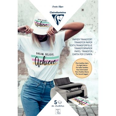 Paquet de 5 feuilles A4 papier transfert textiles pour tissu clair