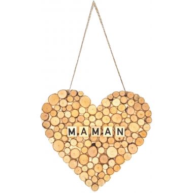 Grand cœur en bois à suspendre 20x20 cm