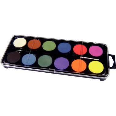 Boîte de 12 pastilles de gouache 30 mm couleurs assorties + 1 pinceau