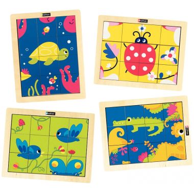 Lot de 4 puzzles magiques 12 pièces, les animaux