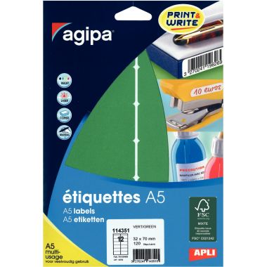 Etui de 120 étiquettes couleur multi-usages 70x32mm coloris vert