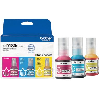 Lot 3 Brother BTD180 bouteille jet d'encre cyan magenta jaune authentique (BTD180J)
