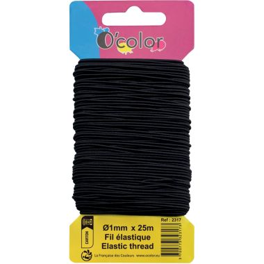 Carte de 25mètres de fil élastique 1mm coloris noir