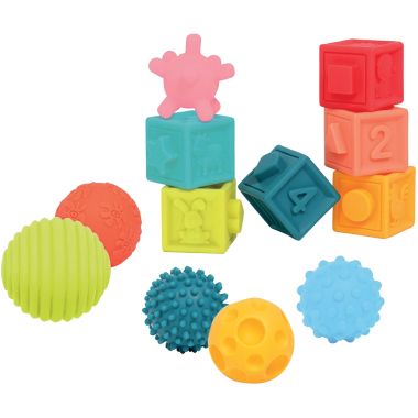 Coffret d'éveil, 6 balles et 6 cubes en PVC